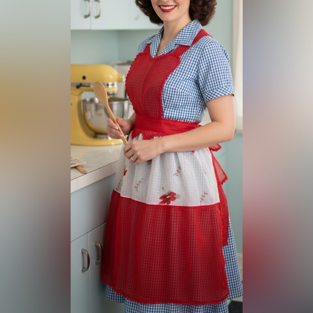 Vintage Sweetheart Apron Sheer Floral Tie Back Cottage Core Hostess Housewife